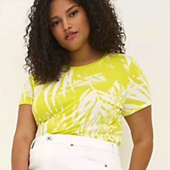 ❤️NWT VINTAGE TORRID TEE - SUPER SOFT YELLOW / GREEN TROPICAL PALM TREE SIZE 3X - Picture 6 of 9